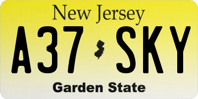 NJ license plate A37SKY