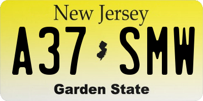 NJ license plate A37SMW