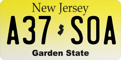 NJ license plate A37SOA