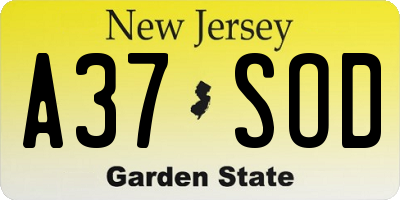 NJ license plate A37SOD
