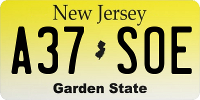 NJ license plate A37SOE