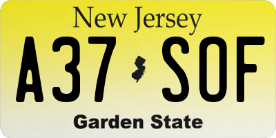 NJ license plate A37SOF
