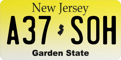NJ license plate A37SOH
