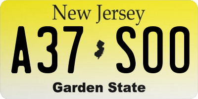 NJ license plate A37SOO