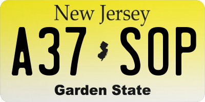 NJ license plate A37SOP