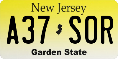 NJ license plate A37SOR