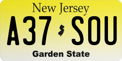 NJ license plate A37SOU