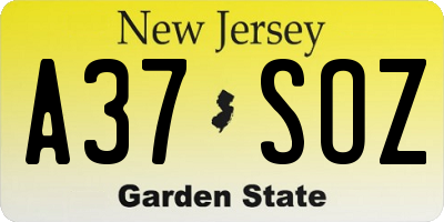 NJ license plate A37SOZ