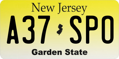 NJ license plate A37SPO