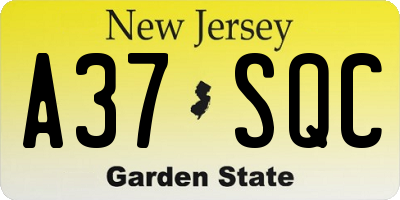 NJ license plate A37SQC