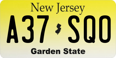NJ license plate A37SQO