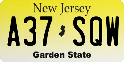 NJ license plate A37SQW