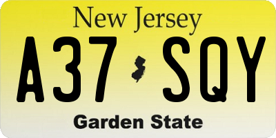 NJ license plate A37SQY