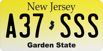 NJ license plate A37SSS