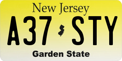 NJ license plate A37STY