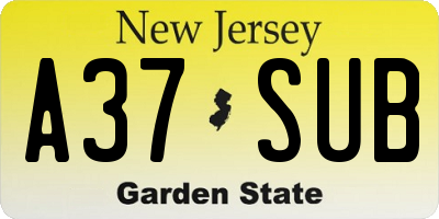 NJ license plate A37SUB