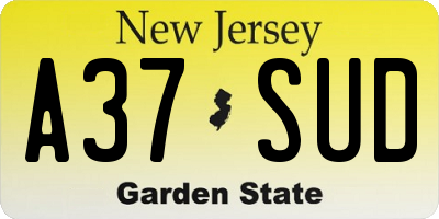 NJ license plate A37SUD