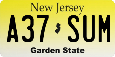 NJ license plate A37SUM