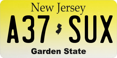 NJ license plate A37SUX