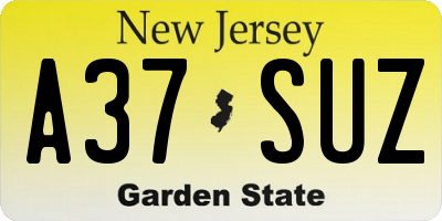 NJ license plate A37SUZ