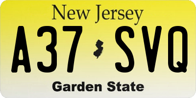 NJ license plate A37SVQ