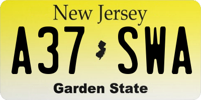 NJ license plate A37SWA