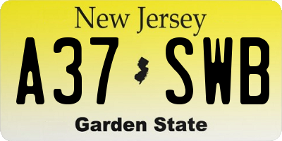 NJ license plate A37SWB