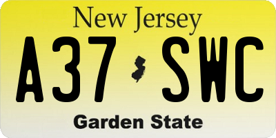 NJ license plate A37SWC