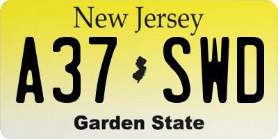 NJ license plate A37SWD