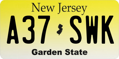 NJ license plate A37SWK