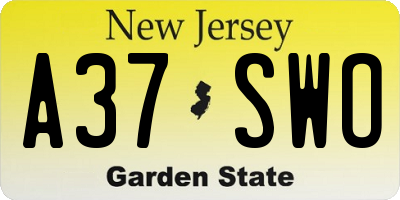 NJ license plate A37SWO