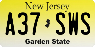 NJ license plate A37SWS