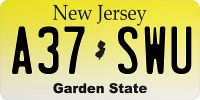 NJ license plate A37SWU