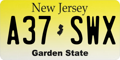 NJ license plate A37SWX