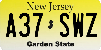 NJ license plate A37SWZ