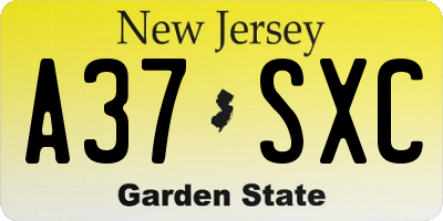 NJ license plate A37SXC