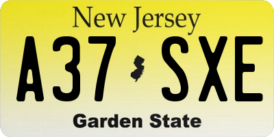 NJ license plate A37SXE