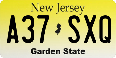 NJ license plate A37SXQ