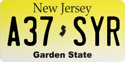 NJ license plate A37SYR