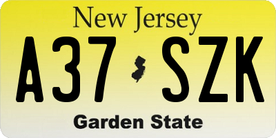 NJ license plate A37SZK