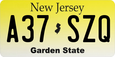 NJ license plate A37SZQ