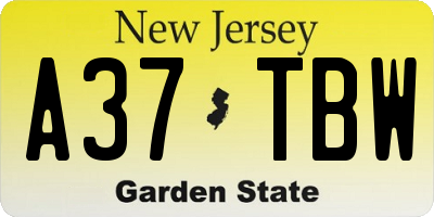 NJ license plate A37TBW