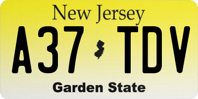 NJ license plate A37TDV