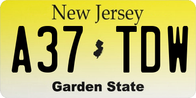 NJ license plate A37TDW