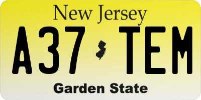 NJ license plate A37TEM