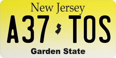 NJ license plate A37TOS