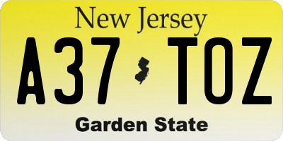 NJ license plate A37TOZ