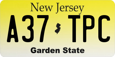 NJ license plate A37TPC