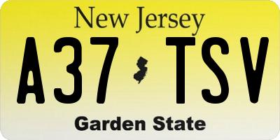 NJ license plate A37TSV