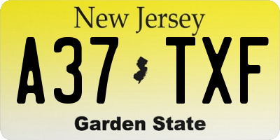 NJ license plate A37TXF